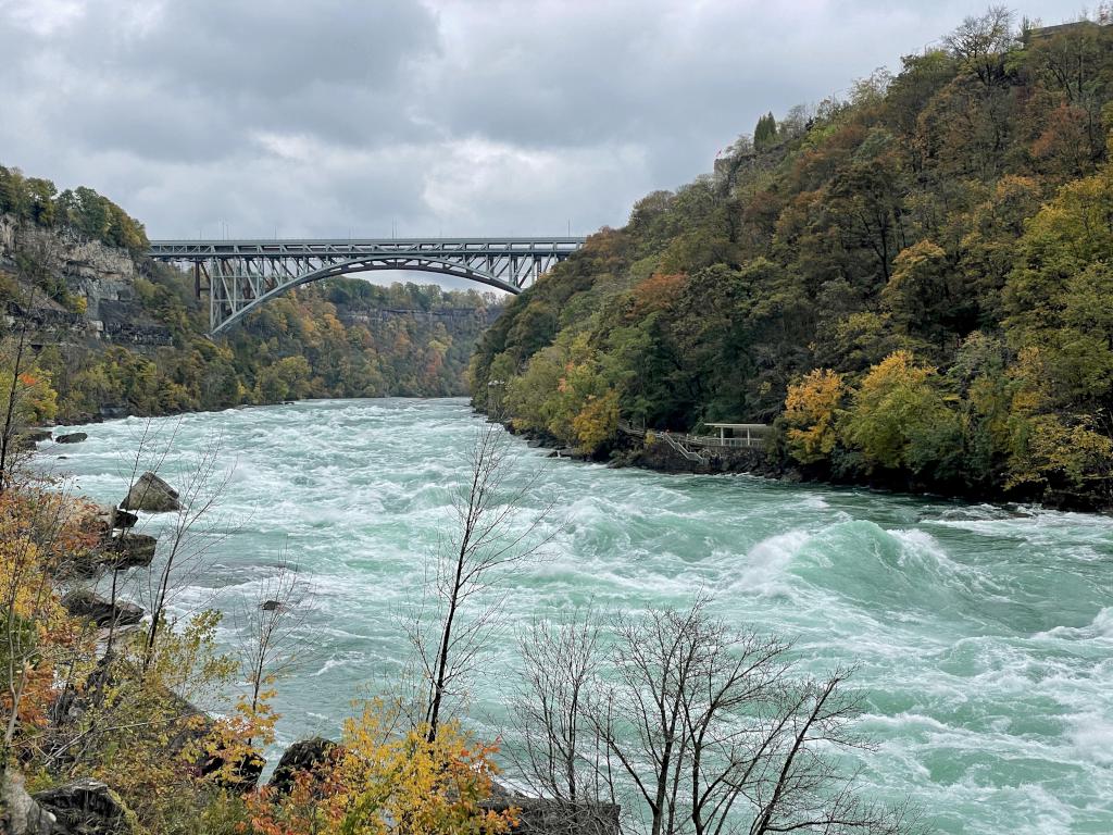 Niagara River water flow in October at Niagara Falls in New York