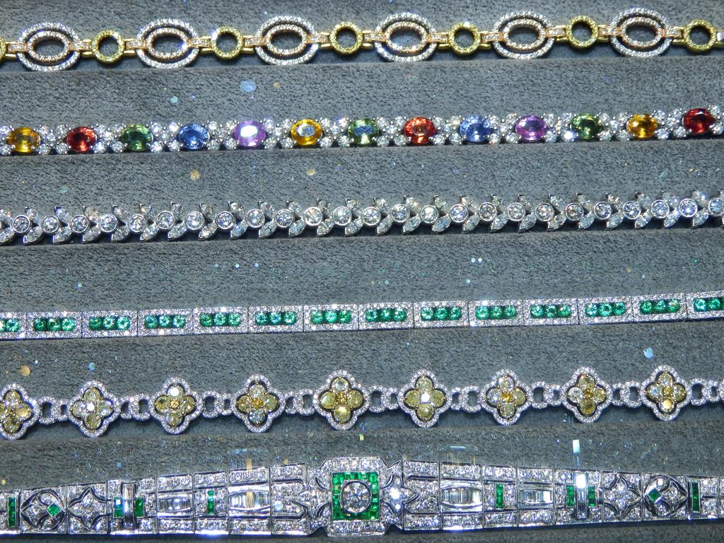 fine jewelry on display in a storefront window at New York City