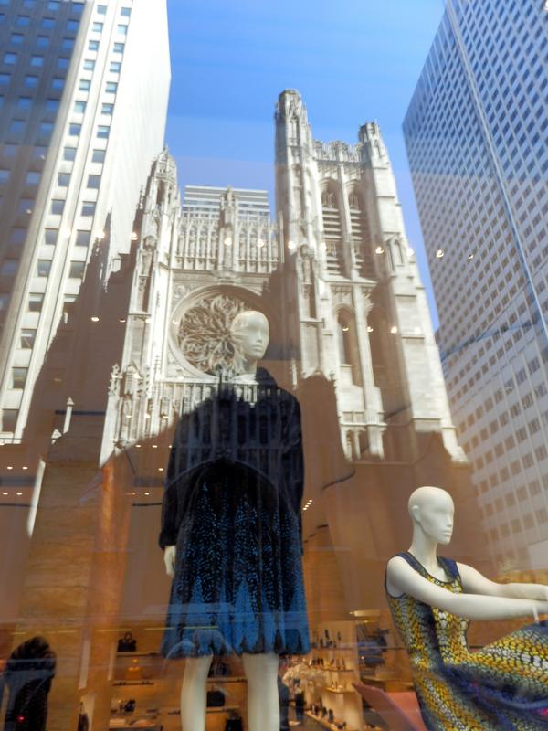 reflected double image in a storefront window at New York City