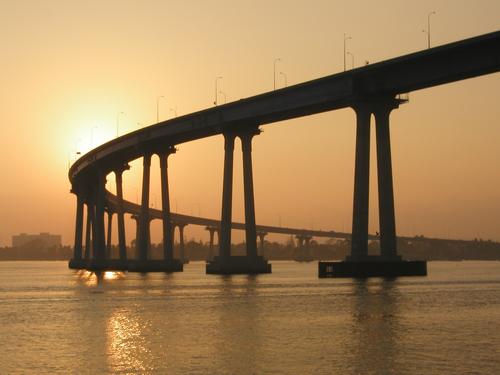 curving bridge over the bay in southern California