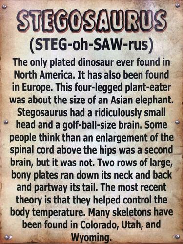 Stegosaurus sign inside Dinosaur World at Plant City in Florida