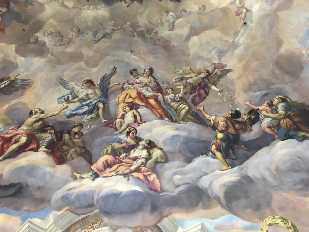 close-up section of the dome art painting at St Charles' Church in Vienna, Austria