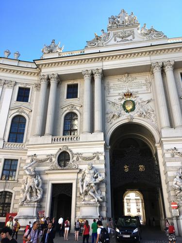 building and statues at St Michael's Square in Vienna, Austria