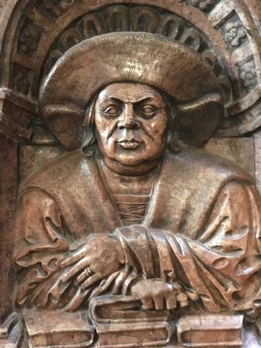 relief sculpture on one of the columns inside St Stephen's Cathedral at Vienna, Austria