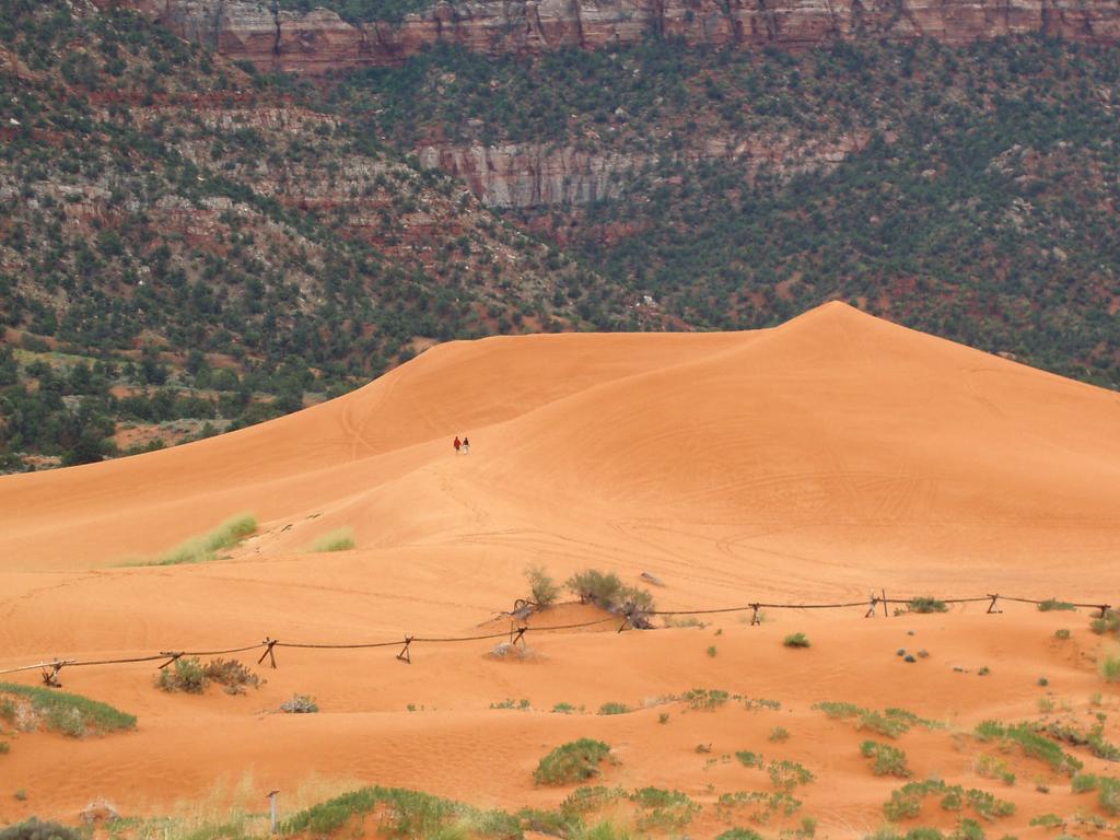 a pair of hikers at Coral Pink Sand Dunes State Park in Utah